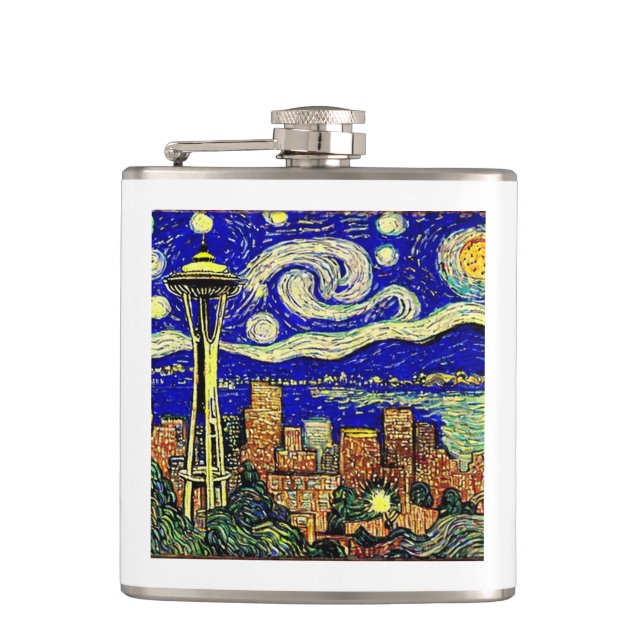 Starry Night Seattle Washington Hip Flask (Front)