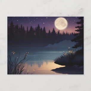 Starry Night Serenity Lakeside Glow Postcard