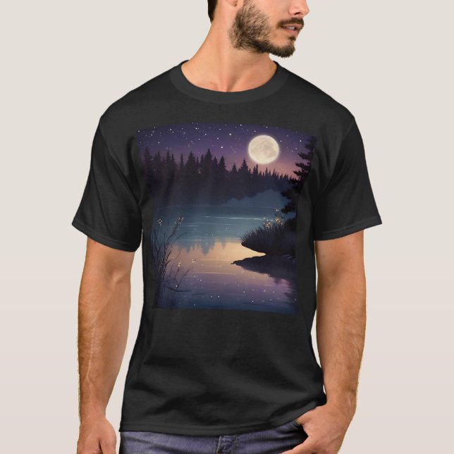Starry Night Serenity Lakeside Glow T-Shirt (Front)