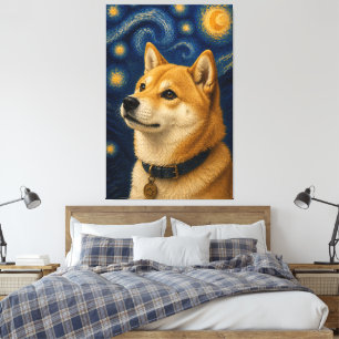 Starry Night Shiba Inu Portrait Canvas Print