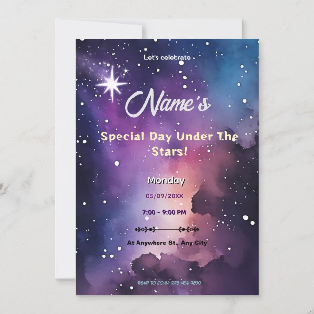 Starry Night Shooting Star Invitation (Front)