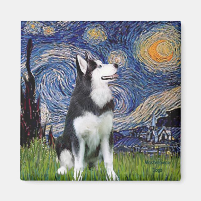 Starry Night - Siberian Husky #1 Magnet (Front)