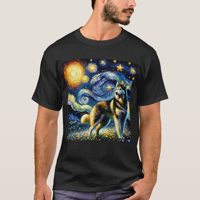 Starry Night Siberian Husky Dog Van Gogh Lover T-Shirt (Front)