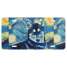 Starry Night Siberian Husky License Plate