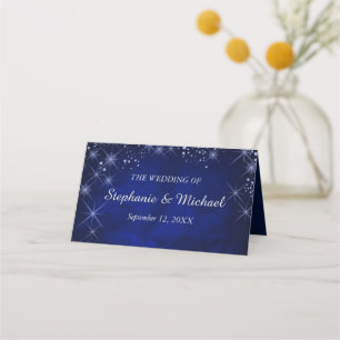 Starry Night Silver Blue Wedding Place Card