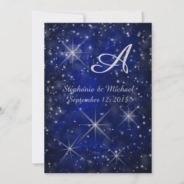 Starry Night Silver Monogram Elegant Blue Invitation (Front)