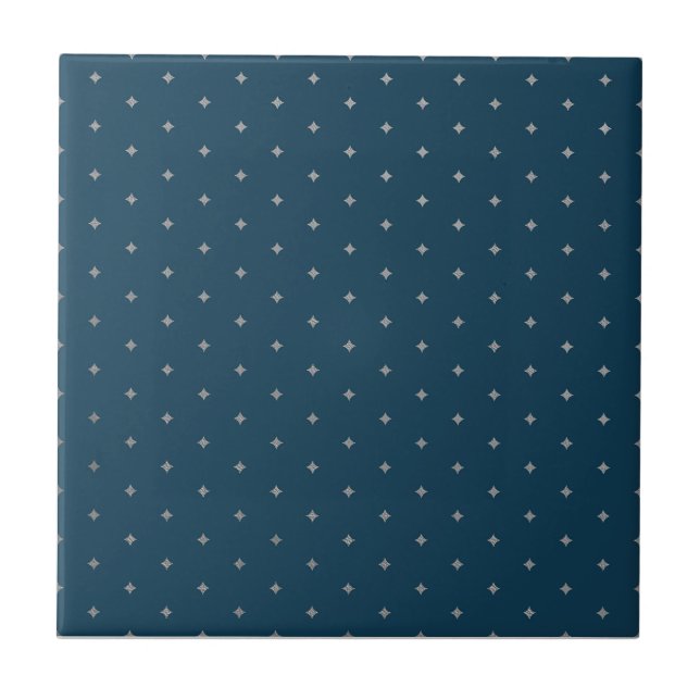 Starry Night Silver Stars Blue Tile (Front)
