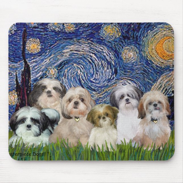 Starry Night - Six Shih Tzus Mouse Pad (Front)