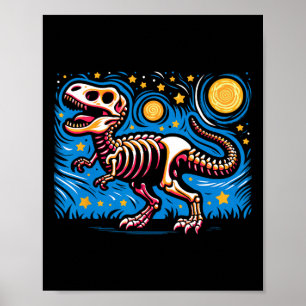 Starry Night Skeleton Dinosaur T Rex Boys Kids  Poster