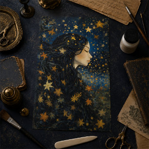 Starry Night Sky Art Nouveau Dream Girl Decoupage Tissue Paper