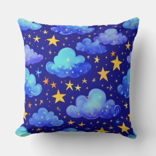 starry night sky blue pattern throw pillow