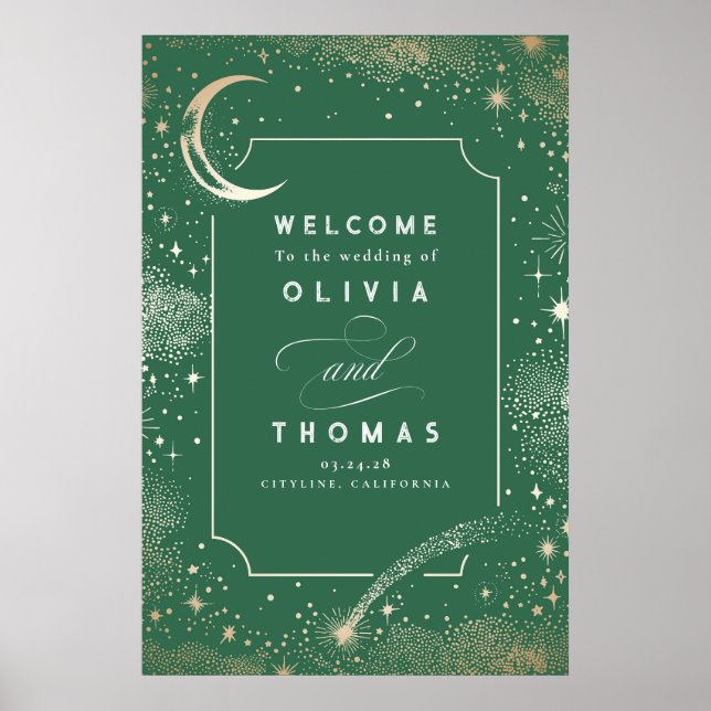 Starry Night Sky Celestial Wedding Welcome Sign (Front)