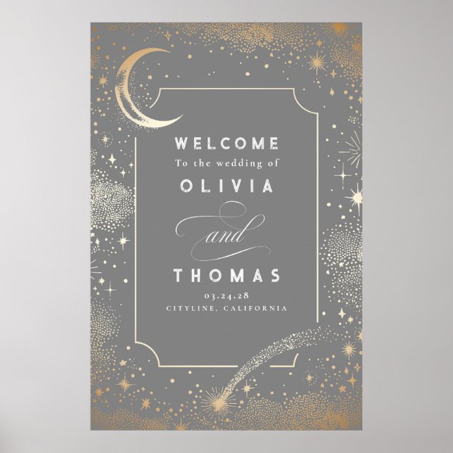 Starry Night Sky Celestial Wedding Welcome Sign (Front)