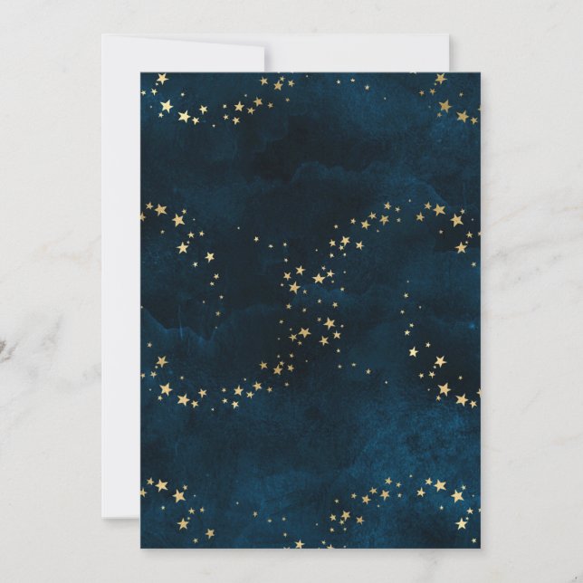 Starry Night Sky Dark Blue Golden Stars Spiral Invitation (Front)
