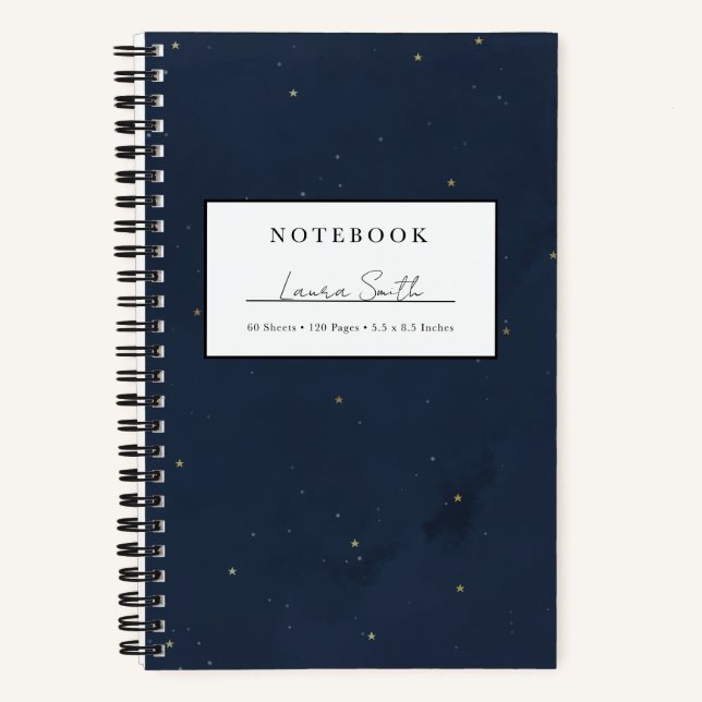 Starry Night Sky Faux Gold Personalized Notebook (Front)