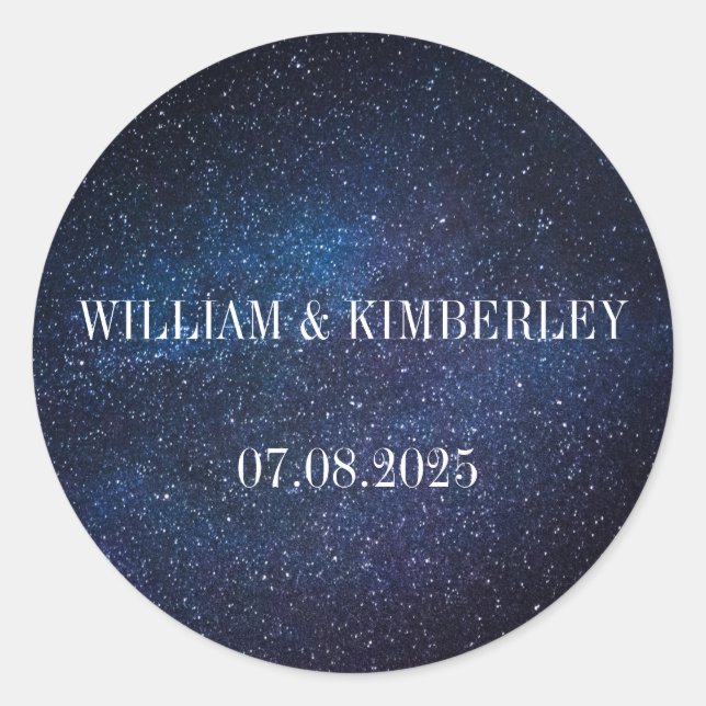 Starry Night Sky Galaxy Elegant Wedding Classic Classic Round Sticker (Front)