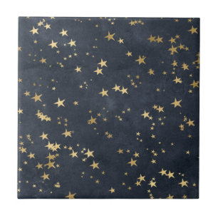 Starry Night Sky Golden Stars Astrology Lover Tile
