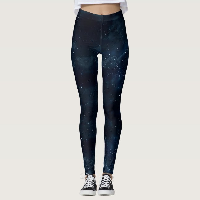 Starry Night Sky Leggings, Galaxy Space Leggings (Front)