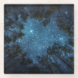 Starry night sky, Milky Way. Glass Coaster
