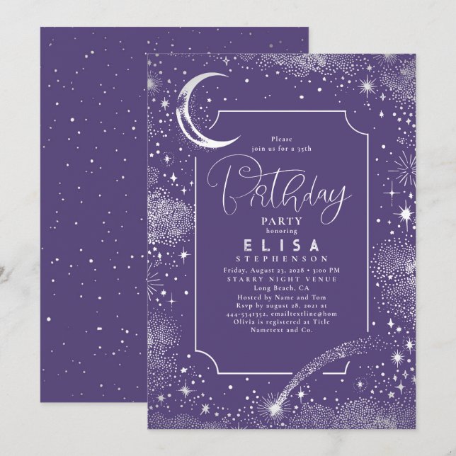 Starry Night Sky Moon Mystical Celestial Birthday Invitation (Front/Back)