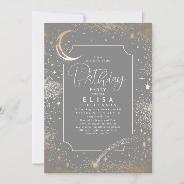 Starry Night Sky Moon Mystical Celestial Birthday Invitation (Front)