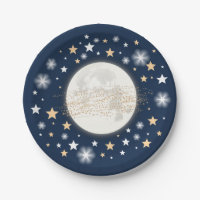 Starry Night Sky/ Moon & Stars/ Navy Twinkle Star
