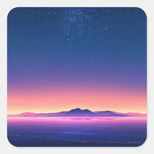 Starry Night Sky Over Distant Mountains Square Sticker