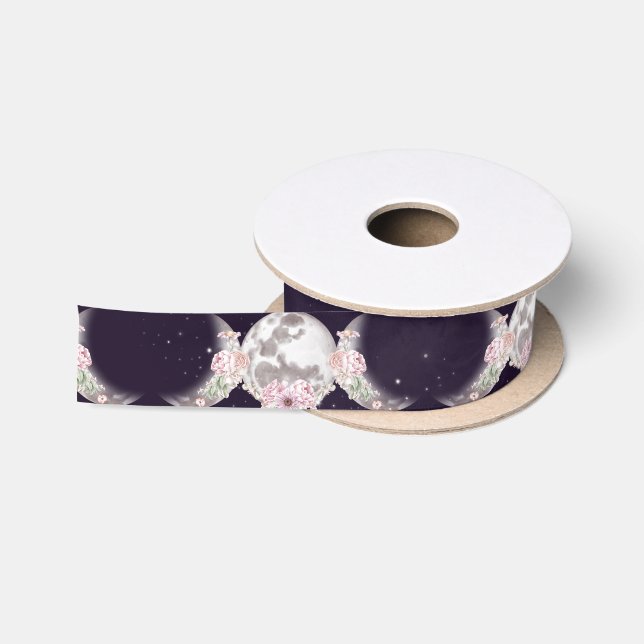 Starry Night Sky Triple Moon Purple Handfasting Satin Ribbon (Spool)
