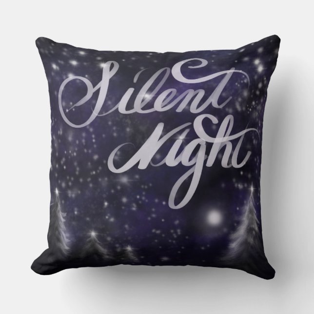  starry night sky winter scene silent night throw pillow (Front)