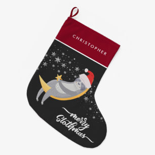 Starry Night Sloth Moon Personalized Holiday Large Christmas Stocking