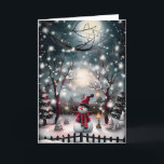 Starry Night Snowman  Holiday Card<br><div class="desc">Enchanting holiday card featuring a snowman in a festive red scarf and hat,  standing under a starlit winter sky. Surrounded by glistening snow,  sparkling lights,  and snow-covered trees,  this design captures the magic of a winter evening. Perfect for sending warm holiday wishes to family and friends.</div>