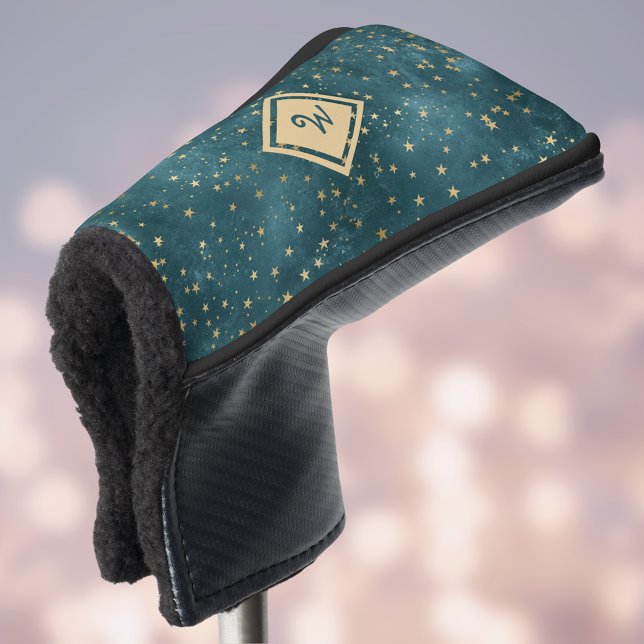 Starry Night Space Design with Gold Monogram Golf Head Cover (Creator Uploaded)