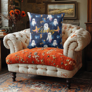 Starry Night Spectres Halloween Pillow with Name