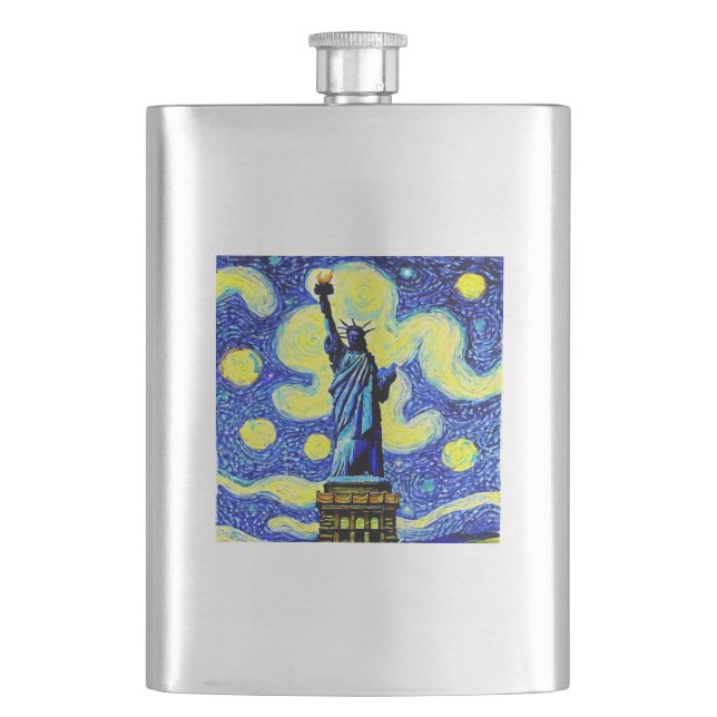 Starry Night Statue Of Liberty New York Hip Flask (Front)