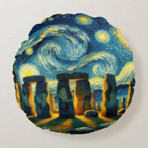 Starry Night Stonehenge Round Pillow