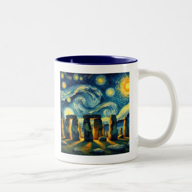 Starry Night Stonehenge Two-Tone Coffee Mug (Right)