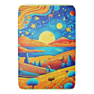 Starry Night Surrealism Cartoon Art Bath Mat
