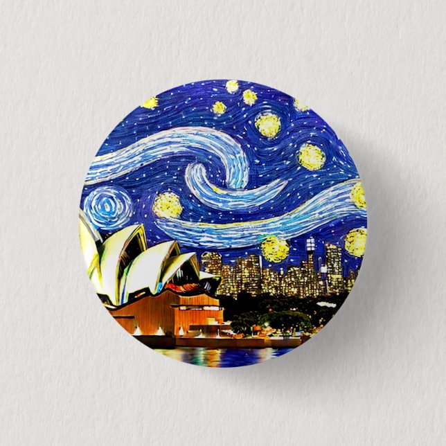 Starry Night Sydney Australia Opera House 1 Inch Round Button (Front)