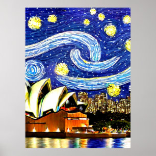 Starry Night Sydney Australia Opera House Poster