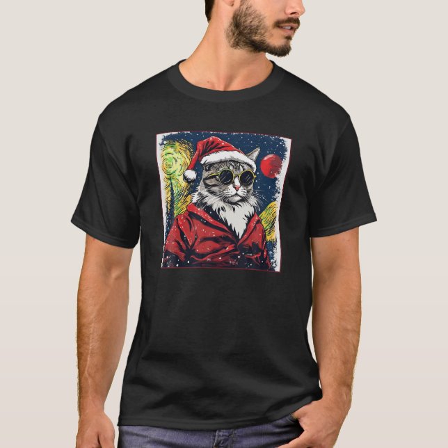 Starry Night Tabby Cat Shirt Christmas (Front)