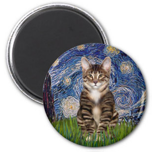 Starry Night - Tabby Tiger cat 30 Magnet