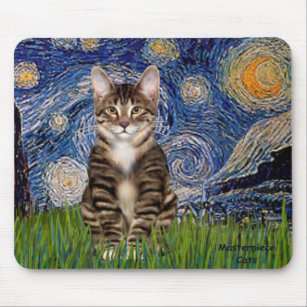 Starry Night - Tabby Tiger cat 30 Mouse Pad