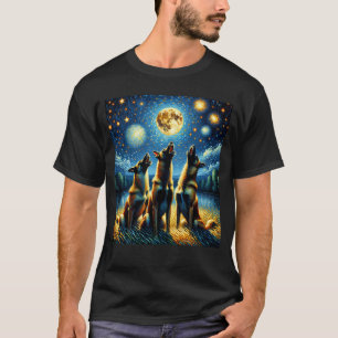 Starry Night Three Belgian Malinois Howling at T-Shirt