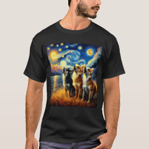 Starry Night Three Chihuahuas Howling at Moon Dog T-Shirt