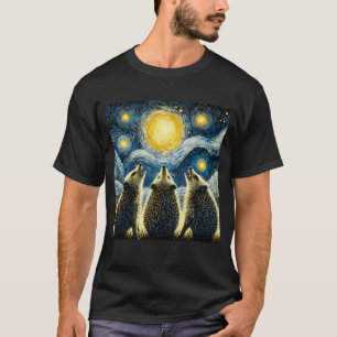 Starry Night Three Hedgehogs Howling at Moon Van T-Shirt