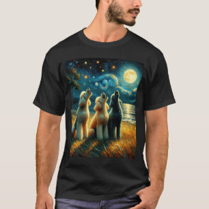 Starry Night Three Poodles Howling at Moon Dog T-Shirt