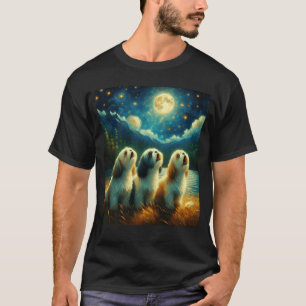 Starry Night Three Shih Tzus Howling at Moon Dog T-Shirt