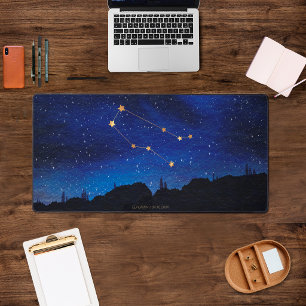 Starry Night Tree Gold Gemini Zodiac Constellation Desk Mat