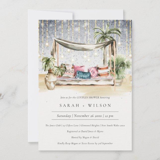 Starry Night Tropical Cabana Couple Shower Invite (Front)