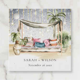 Starry Night Tropical Palm Beach Cabana Wedding Favour Tags
